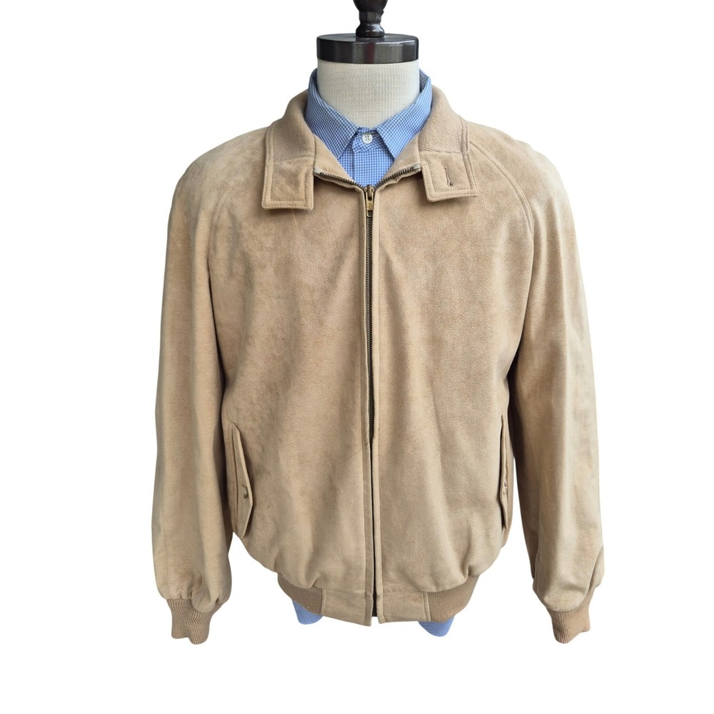 Vintage Lakeland Tan Suede Bomber Jacket Mens XL Full Zip Harrington Coat